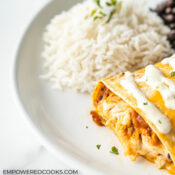 chicken enchiladas with a drizzle of sour cream