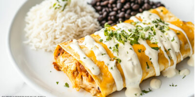 chicken enchiladas with a drizzle of sour cream