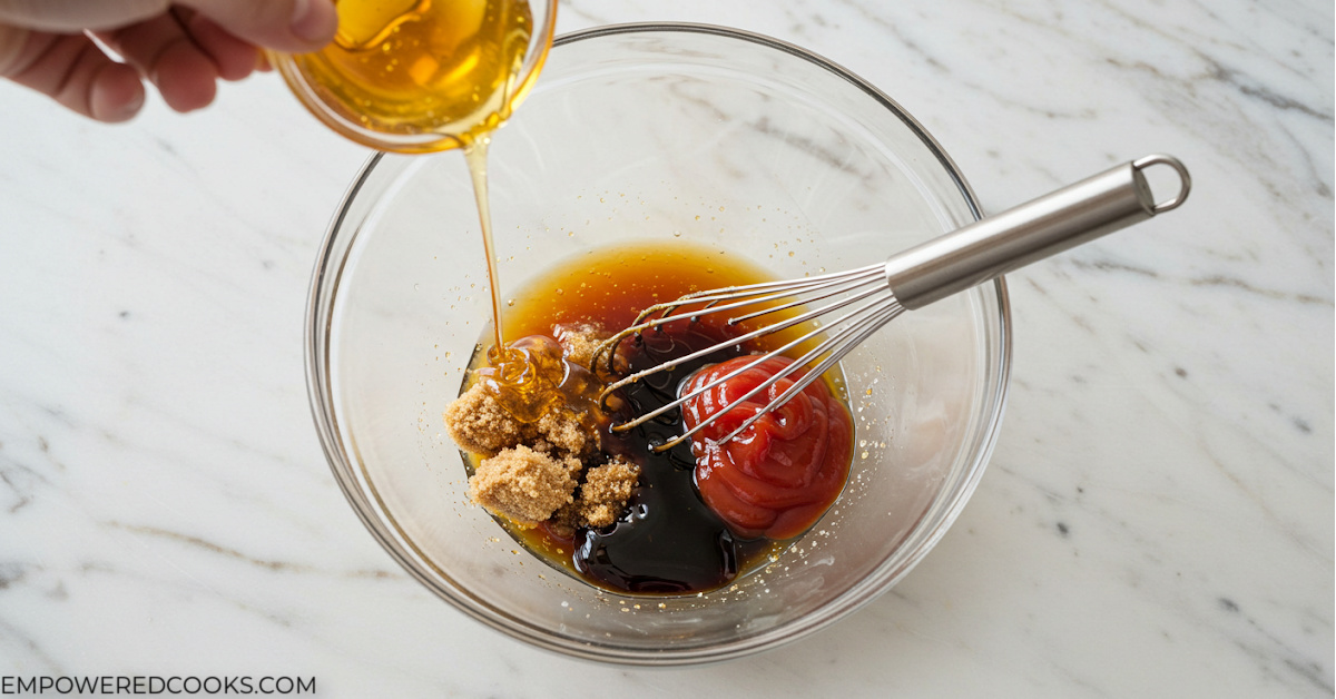 mixing the honey garlic sauce