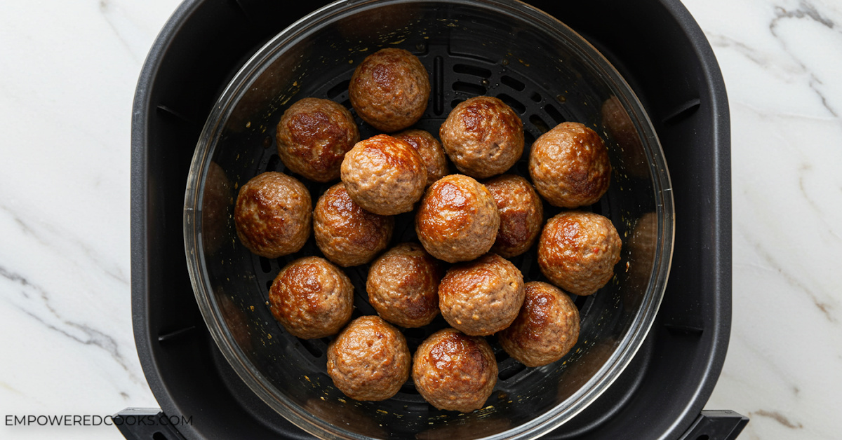 fully cooked honey garlic meatballs in the air fryer