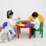 Kids 2-in-1 Plastic Building Blocks Compatible Activity Table and 2 Chairs...