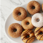 cake donuts with cinnamon sugar, powdered sugar, or icing coating