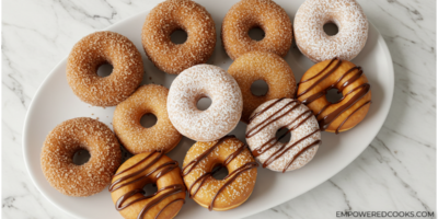 cake donuts with cinnamon sugar, powdered sugar, or icing coating
