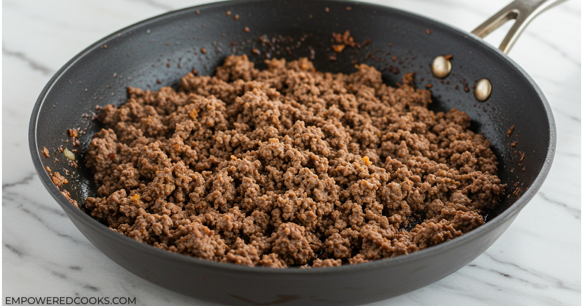 Ground beef in a skillet