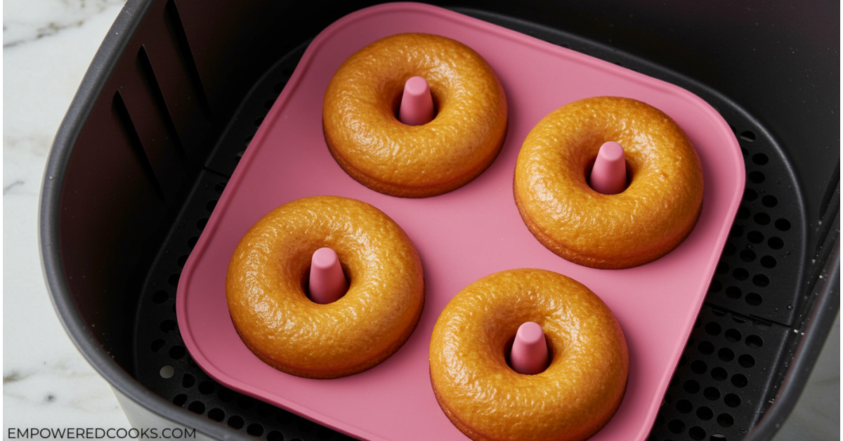 cake donuts in a silicone donut mold in the air fryer