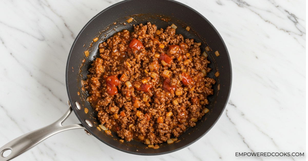 Sloppy joe mix in a skillet