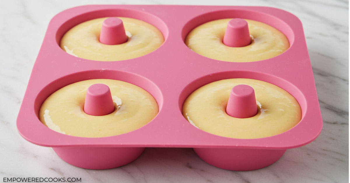 donut batter in a silicone donut mold