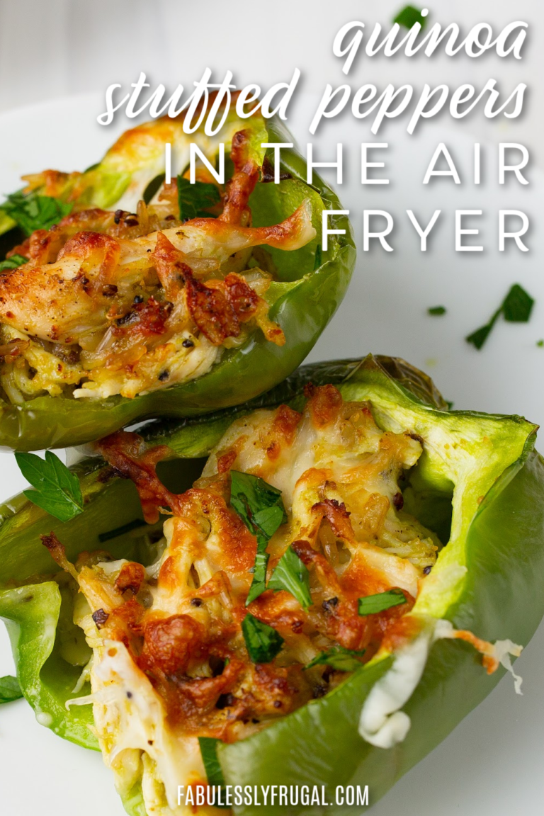 5 Ingredient Pesto Chicken Stuffed Peppers (Quick Air Fryer Recipe) Fabulessly Frugal
