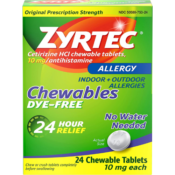 24-Count Zyrtec 24 Hour Allergy Relief Chewable Dye-Free Tablets as low...