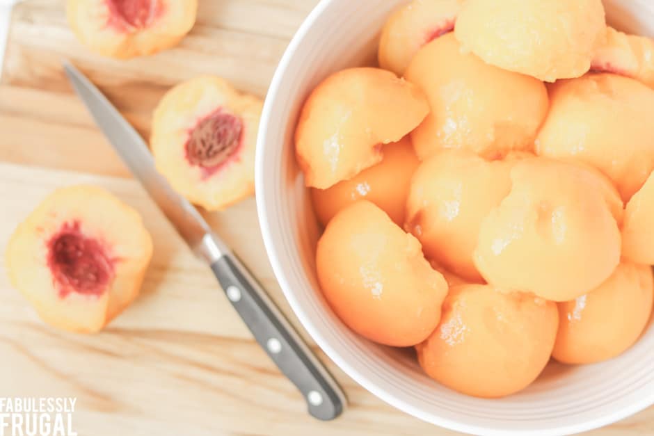 Bowl of peaches with pits removed