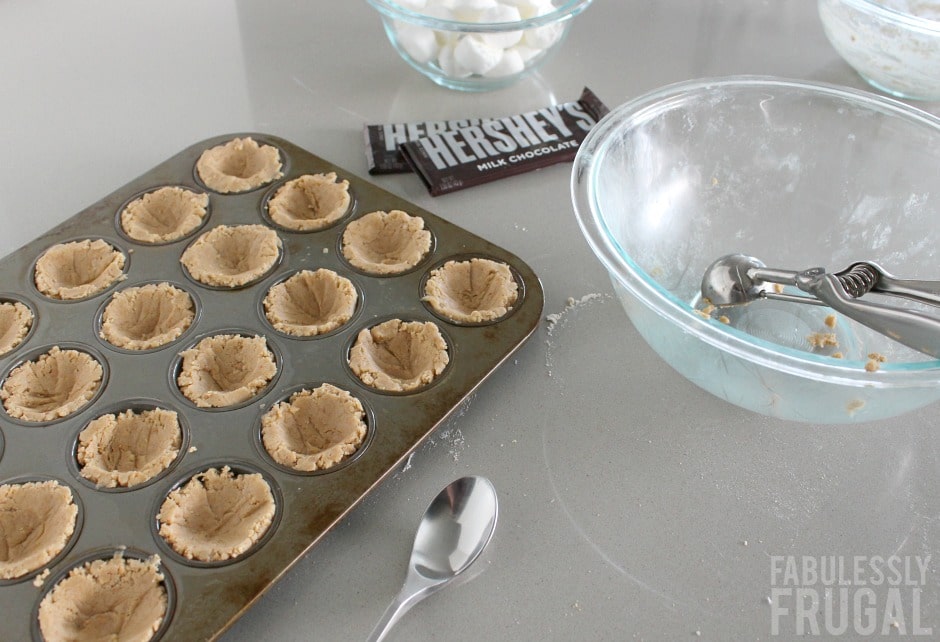 Cookie cups in baking sheet