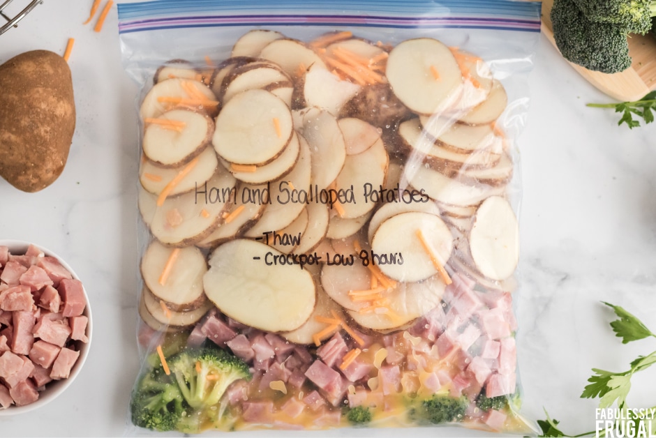 Ham and potatoes meal in freezer bag