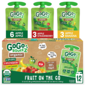12-Pack GoGo squeeZ Organic Fruit on the Go Variety Pack, Apple/Banana/Strawberry...