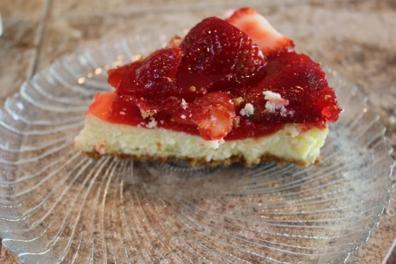 Slice of homemade strawberry cheesecake