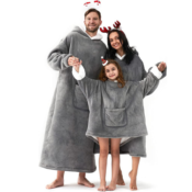 Hansleep Flannel Fleece Wearable Blanket Hoodie for Adults and Kids from...