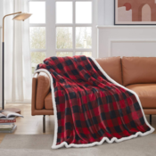 Sherpa Red and Black Buffalo Plaid Christmas Throw Blanket $17.49 After...