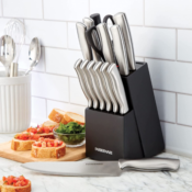 15-Piece Farberware Stamped High-Carbon Stainless Steel Knife Block Set...