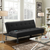 Charge While You're Relaxing On This Modern Fabric Convertible Futon with...