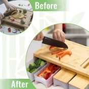 Cutting Board with Containers, Lids, Graters, and Bamboo Meal Prep Station...