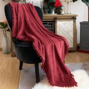 Flannel Throw Blanket with Pompom Fringe, 51 x 63 inches $18.69 After Coupon...