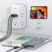 1800J 5-Outlet Wall Surge Protector with 1x USB-C, 2x USB-A Ports $9.99...