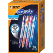 36-Count BIC Assorted Colors Gelocity Smooth 0.5mm Fine Point Gel Pens...