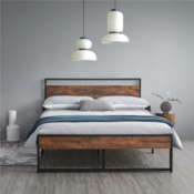 Upgrade your space with this stylish Rustic Metal Platform Bed with Headboard...