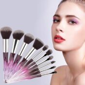 10-Piece Premium Kabuki Makeup Brush Set with Faux Crystal Handles $4.99...