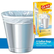 FOUR 26 Count Glad Febreze Fresh Clean 4 Gallon Quick-tie White Trash Bag...