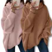 Get cozy in this Casual Loose Pullover Solid Color Turtleneck Sweater for...