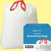 200-Count 13-Gallon Amazon Basics Tall Kitchen Drawstring Trash Bags as...