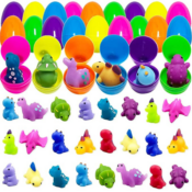 24-Count Plastic Prefilled Easter Eggs with Dinosaur Mochi Squishy Toys...