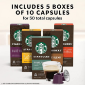 50-Count Starbucks by Nespresso Original Line Variety Pack Capsules as...