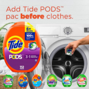Save 15% on 112-Count Tide or Gain Pods as low as $19.07 After Coupon (Reg....