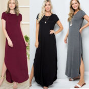 Short Sleeve Side Slit Maxi Dress $16.99 Shipped (Reg. $45) - 15 Colors,...