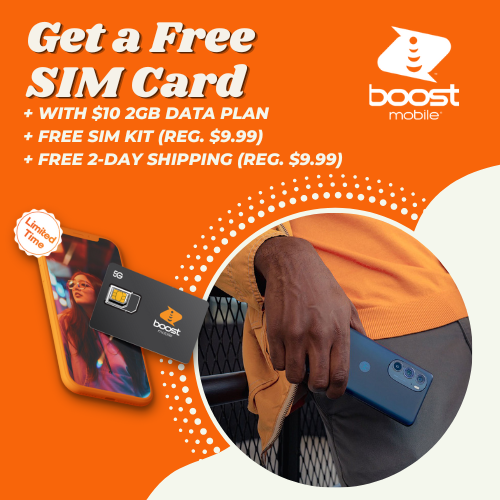 Get a Free SIM Card + With 10 2GB Boost Mobile Data Plan + FREE SIM