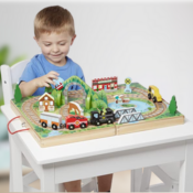 17-Piece Melissa & Doug Wood Take-Along Railroad Playset w/ 3 Trains,...