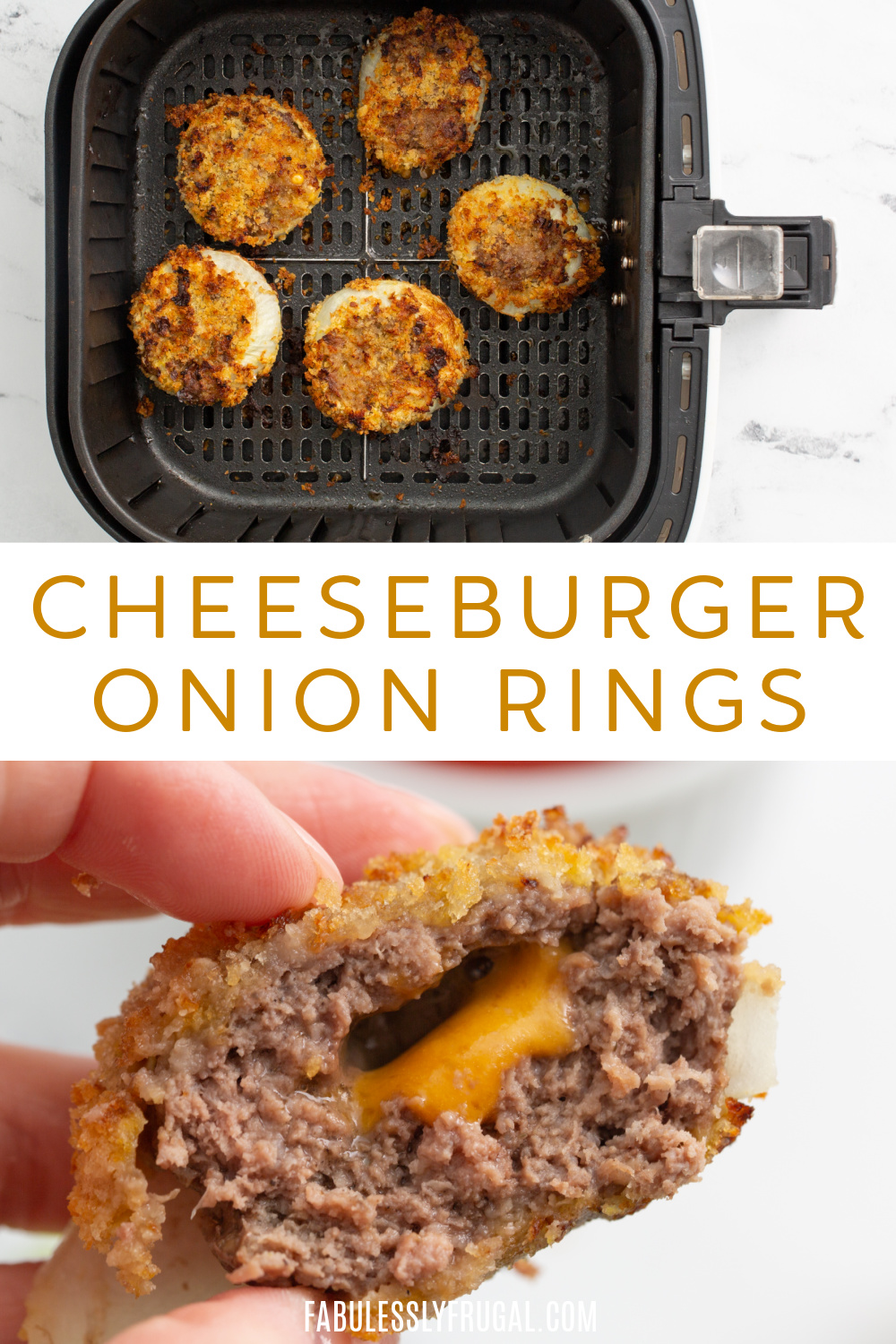 Air Fryer Cheese Burger Onion Rings Recipe Fabulessly Frugal