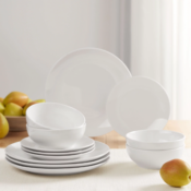 12-Piece Mainstays Glazed White Stoneware Dinnerware Set $10.97