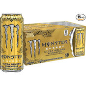 15-Pack Monster Energy Ultra Golden Pineapple, Sugar Free Energy Drink...