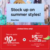 Kohl's: Take $10 Off $25 with code TAKE10 plus $5 aKohl's Cash for every...