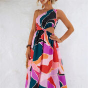 Multicolor Abstract One Shoulder Dress $26.99 Shipped (Reg. $55) - S-XL,...