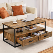 Yaheetech Farmhouse Coffee Table with Open Storage Shelves $67.98 After...