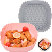 2-Piece 8-Inch Square Silicone Air Fryer Liner, Grey+Pink as low as $7.65...