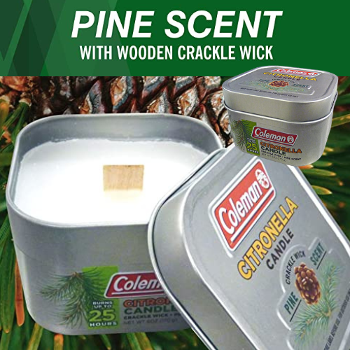 Coleman 6Ounce Pine Scented Citronella Candle with Wooden Crackle Wick