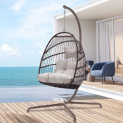 Nicesoul Wicker Brown Foldable Hanging Egg Chair with Stand $188 Shipped...