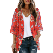 Women's Floral Print Puff Sleeve Kimono Cardigan from $15.96 (Reg. $19.89)...