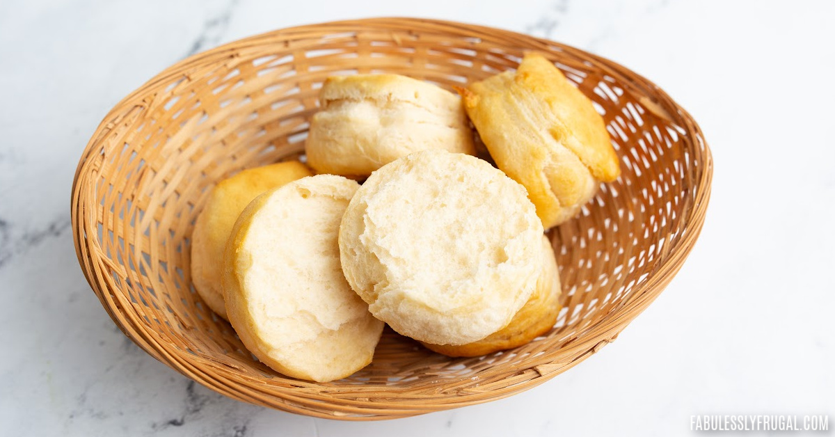 cooked biscuits in basket  on table