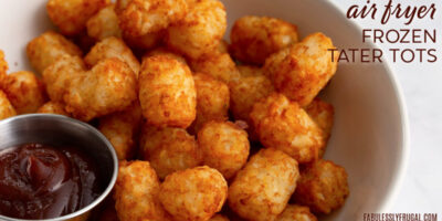 air fried tater tots in bowl with bbq sauce