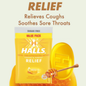 180-Count HALLS Relief Honey Lemon Sugar Free Cough Drops as low as $6.78...